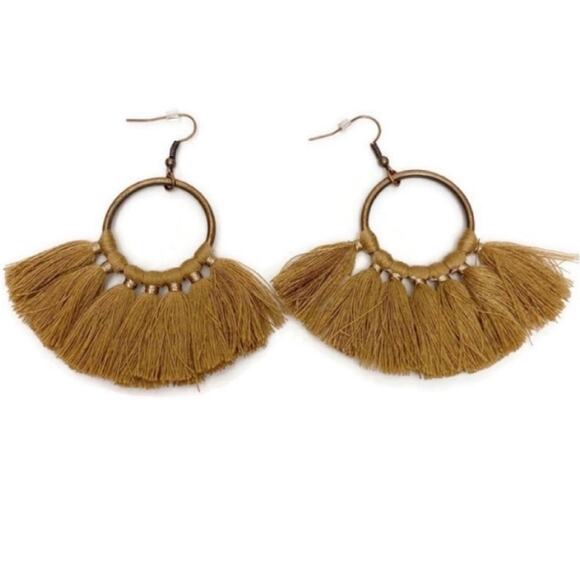 Brown Tassel Round Drop Earrings - Picture 1 of 3